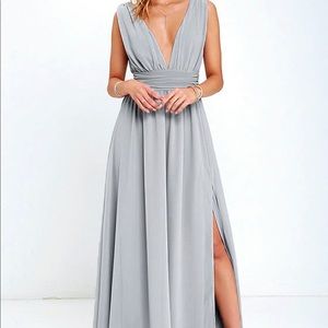 Lulu’s HEAVENLY HUES LIGHT GREY MAXI DRESS